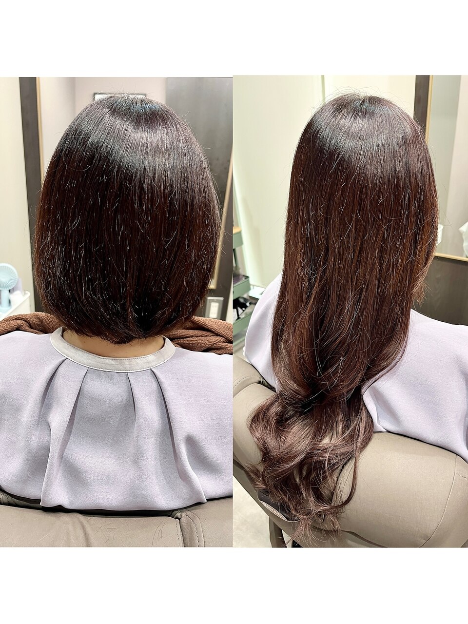 銀座ONCEの最高級人毛100％シールエクステ施術例。ボブヘアから自然な巻き髪ロングへイメージチェンジ